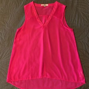 Bright Pink Sheer V-Neck Sleeveless Top